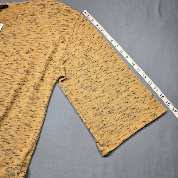 A+A Collection Brown Black Shirt NEW Stretch Knit 3/4 Sleeves V-Neck Women L Top - Picture 9 of 10